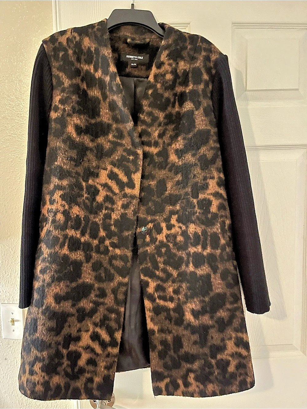 Kenneth Cole Leopard Print Long Blazer Brown Black XL